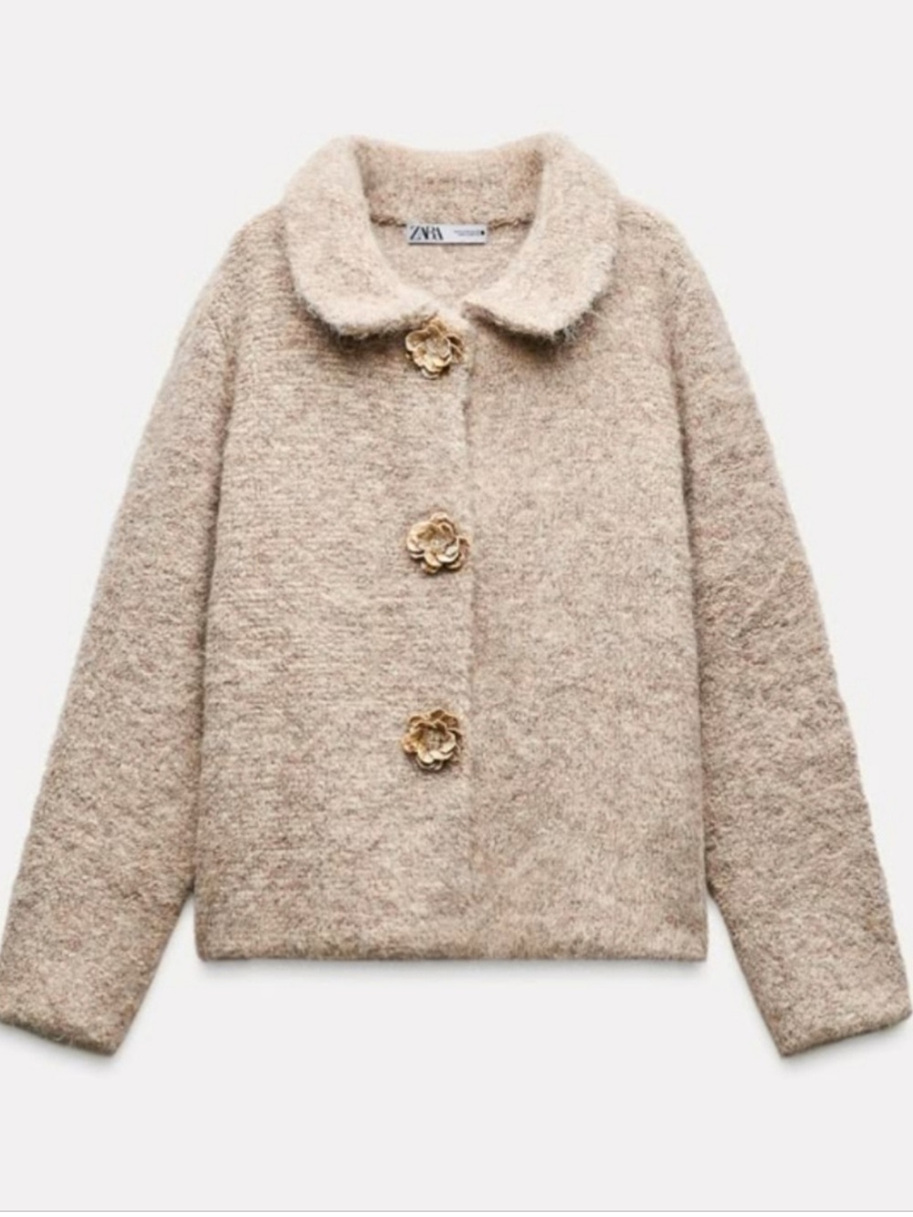 ZARA KNIT JACKET CARDIGAN WITH FLOWER BUTTONS